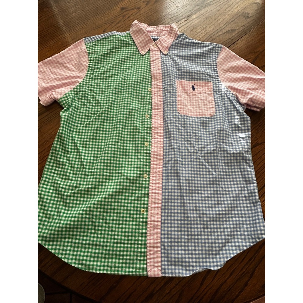 Polo Ralph Lauren Mens Gingham Patchwork Shirt L Classic Fit Multi Color Pony